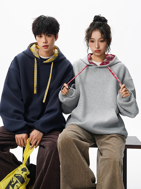 

New Spring Autumn ex Long Sve Hoodie Loose Fit Couple Sle Casual Cotton Polyester Blend Youthful Campus Faion