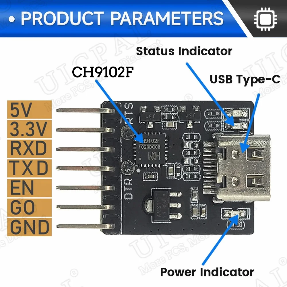 Ch9102fシリアルポートダウンロードモジュール、ch9102f、7ピン、esp32ミニタイプ-c USBからuartrs232 rs485に燃焼プログラム