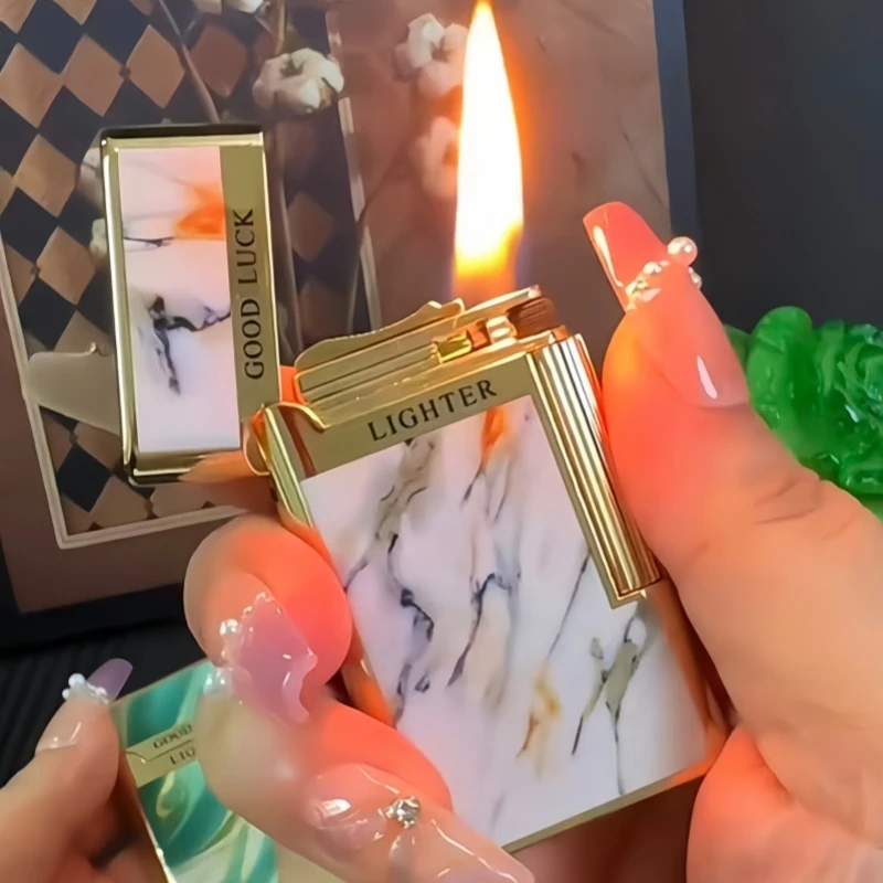 Creative and Exquisite Relief Rose Side Sliding Pulley Open Wick Lighter Classic Personalized Pattern Cigarette Accessory