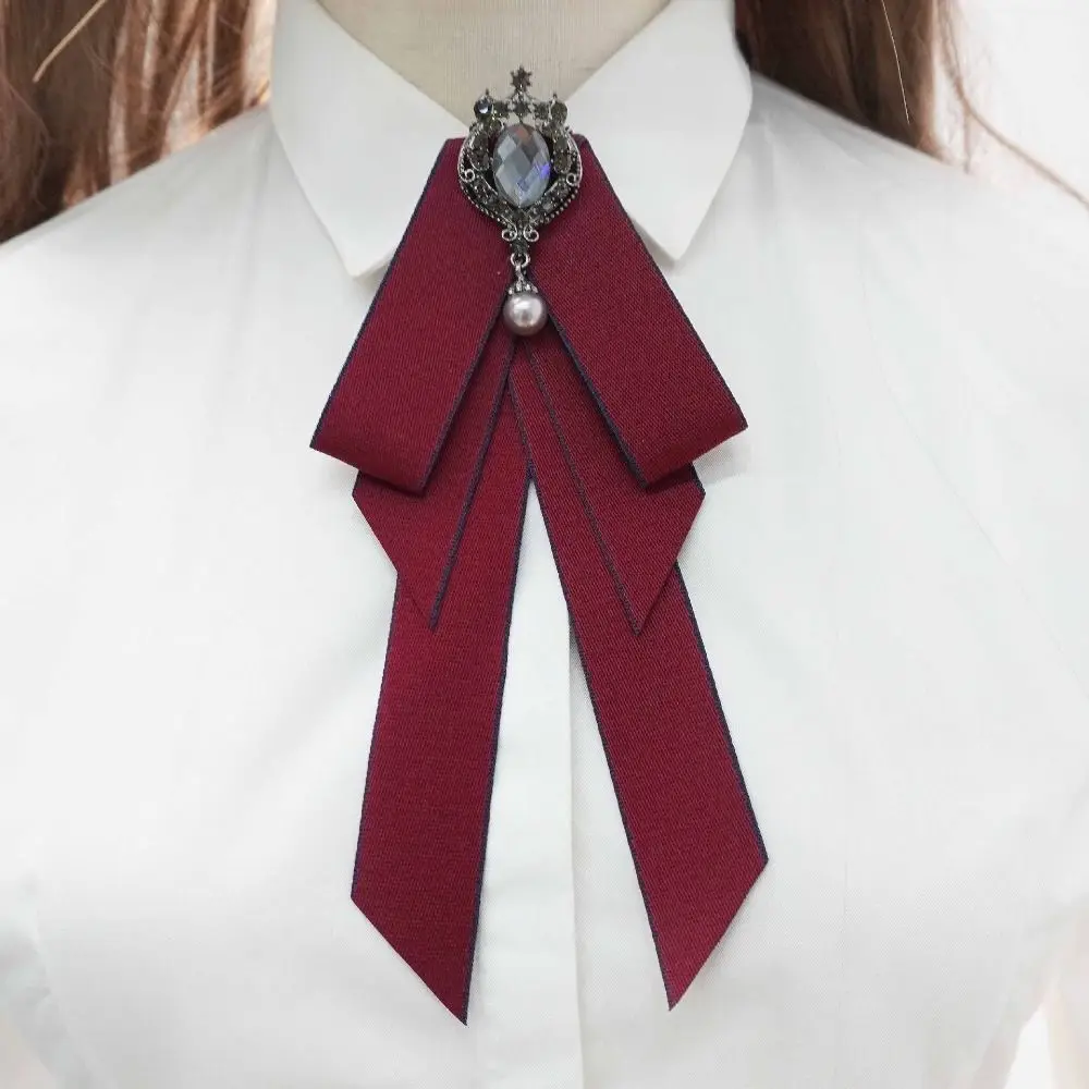 高級リボンリボンボウタイクリスタル手作りリボン弓ブローチ生地布アートラインストーン蝶ネクタイビジネスフォーマルドレスシャツ