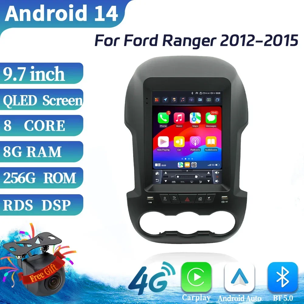 9.7inch Android 14 For Ford Ranger 2012-2015 Car Radio Wireless Bluetooth Carplay Player Navigation 4G GPS Touch Screen Stereo