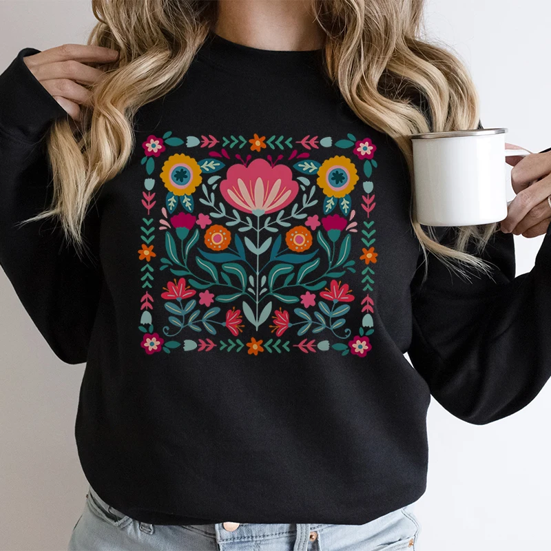 Sudadera de otoño para mujer, sudadera con capucha Premium con estampado Floral de flores silvestres, regalo para amantes de la naturaleza botánica, sudadera de flores Vintage bohemia