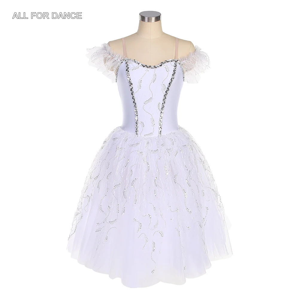 22091 White Spandex Bodice Ballet Tutu Long Romantic Ballet Costume Girl & Women Stage Performance Ballet Tutu