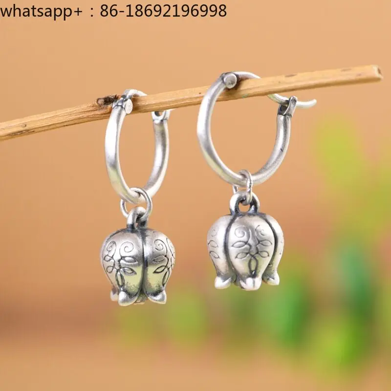 Sterling Silver 999 Earrings Quaint Rose Earrings Personalized Ear Hook Women's Earrings