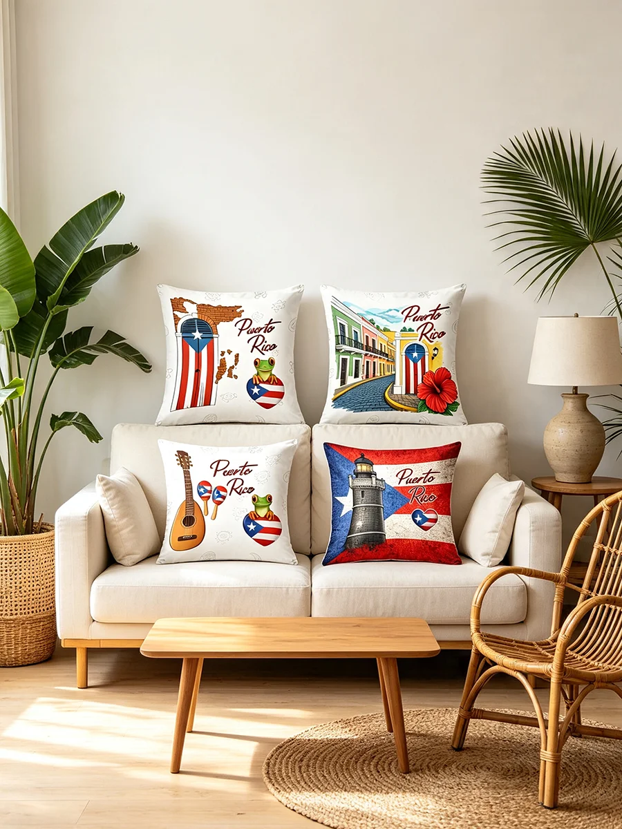 Puerto Rico Themed Pillow Covers 4Pcs Double Sided Print Soft Decorative Throw Pillow Cases for Sofa Bedroom Home Decoration