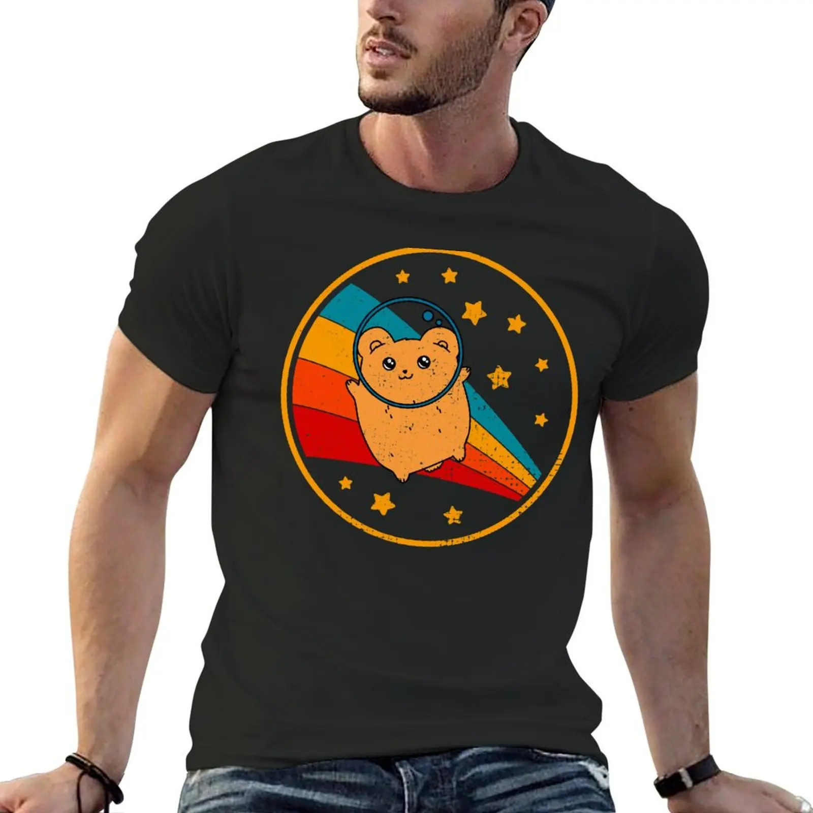 Cute Vintage Syrian Hamster Owner Retro Hamster In Space T-Shirt aesthetic clothes tees Men's t shirts