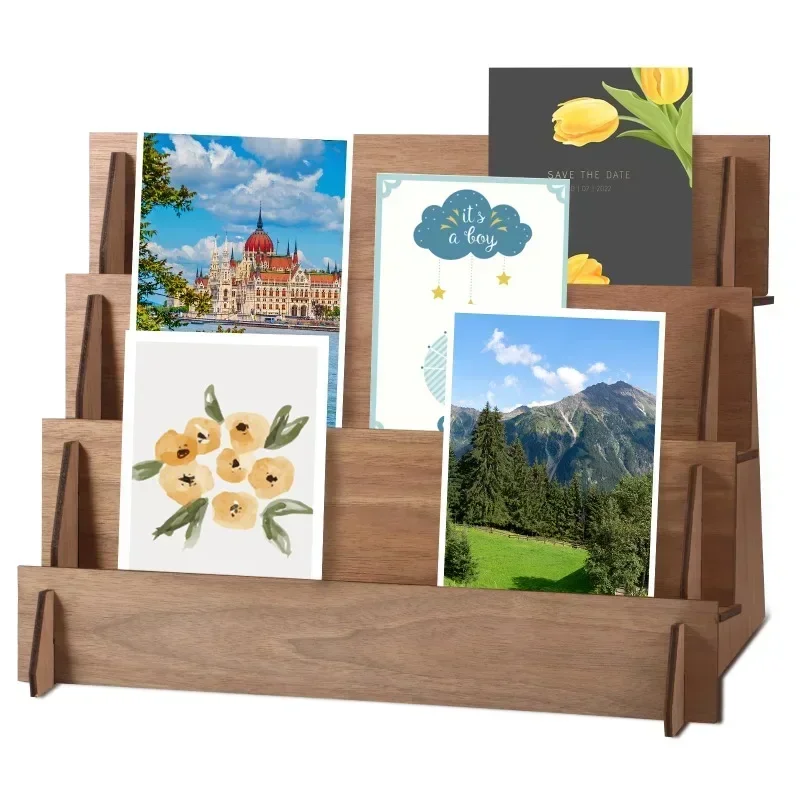 4-Layer Wood Desk Organizer Postcard Holder Top Quality Card Display Stand Office Decorative Shelves for 2026 Models