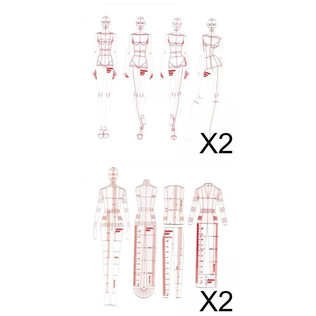 Fashion Illustration Ruler Design Template for Drafting Sketch Tailoring