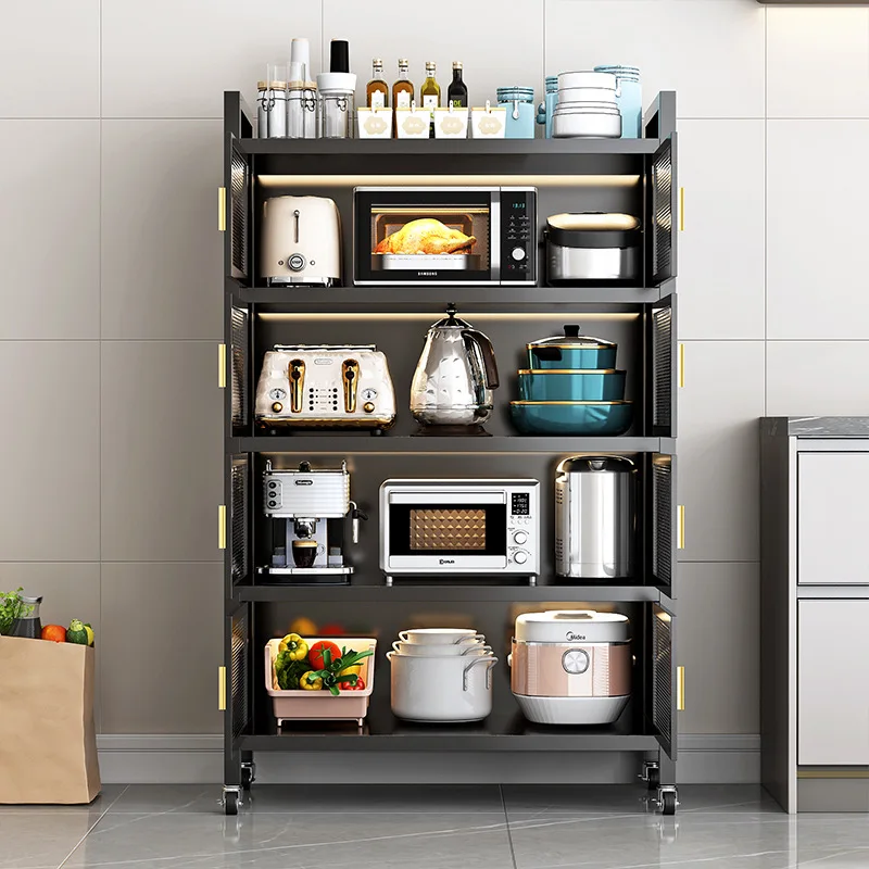 Kitchen rack Floor-to-ceiling multi-layer locker storage Household double-door storage Side cabinet Upgrade magnetic suction