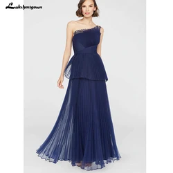 Elegent Pleated One-Shoulder Organza Gown Women A-line Evening Dress Luxury Mesh Ruffles Banquet Party Dress Customized