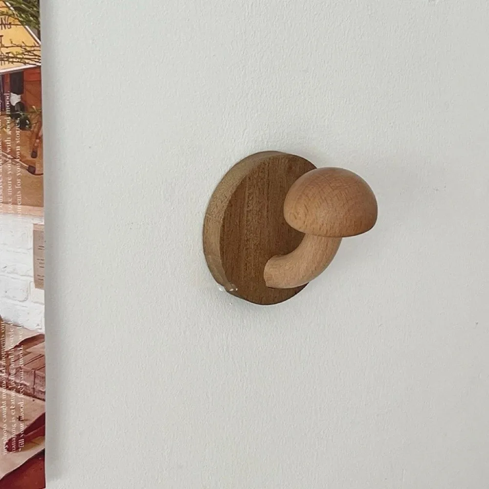 Drewniane Grzybki Wieszaki na Ubrania Kapelusze Dekoracja Ścienna Samoprzylepne Półki Wiszące w Stylu Skandynawskim Bez Wiercenia