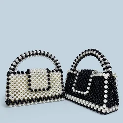European and American style niche design, high-end texture, pure handmade bead color blocked flip handbag