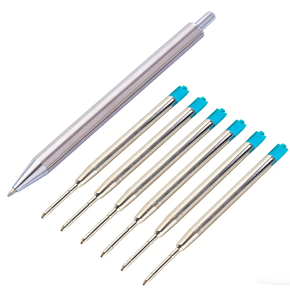 Metall-Kugelschreiber aus Edelstahl mit 6 Nachfüllungen, 0,7mm Schwarze/Blaue Tinte, Tragbarer Schreibstift für Reisen & Arbeit – Detail 2