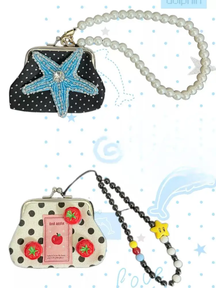 Original Y2K Millennium Hot Girl Starfish Tomato Coin Purse Kawaii Ins Decor Pendant Keychain Cute Small Wallet For Women