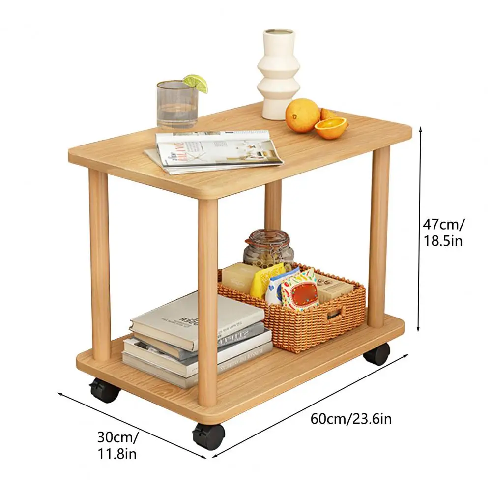 Small Tea Table 360 Degree Swivel Solid Wood Legs Easy Assembly Side Table 2 Tier Open Shelf Sofa