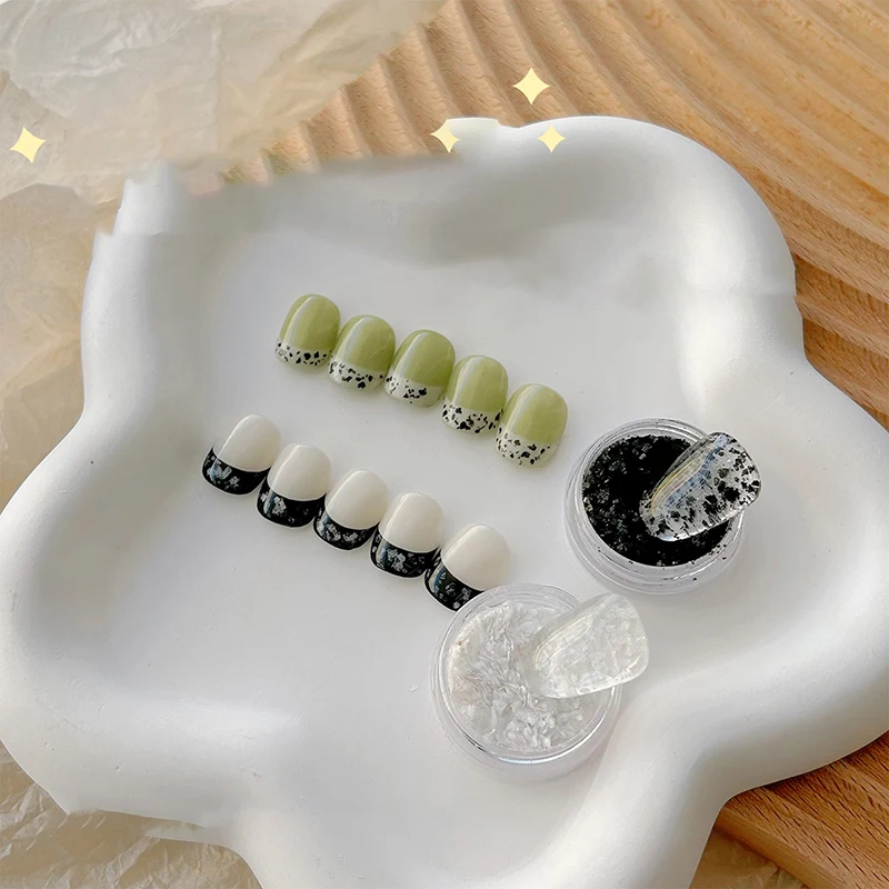 1 caja de polvo de purpurina de cáscara de huevo blanco y negro, huevo de codorniz, lentejuelas irregulares, polvo de Color de mineral Natural, accesorios de decoración para uñas