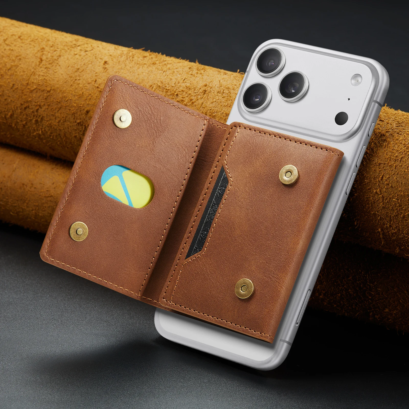 Abnehmbarer magnetischer Leder-Geldbörsen-Kartenhalter, Telefonständer für Magsafe iPhone 17 Air 16 15 14 Plus 13 12 Pro Max Bank-ID-Abdeckung