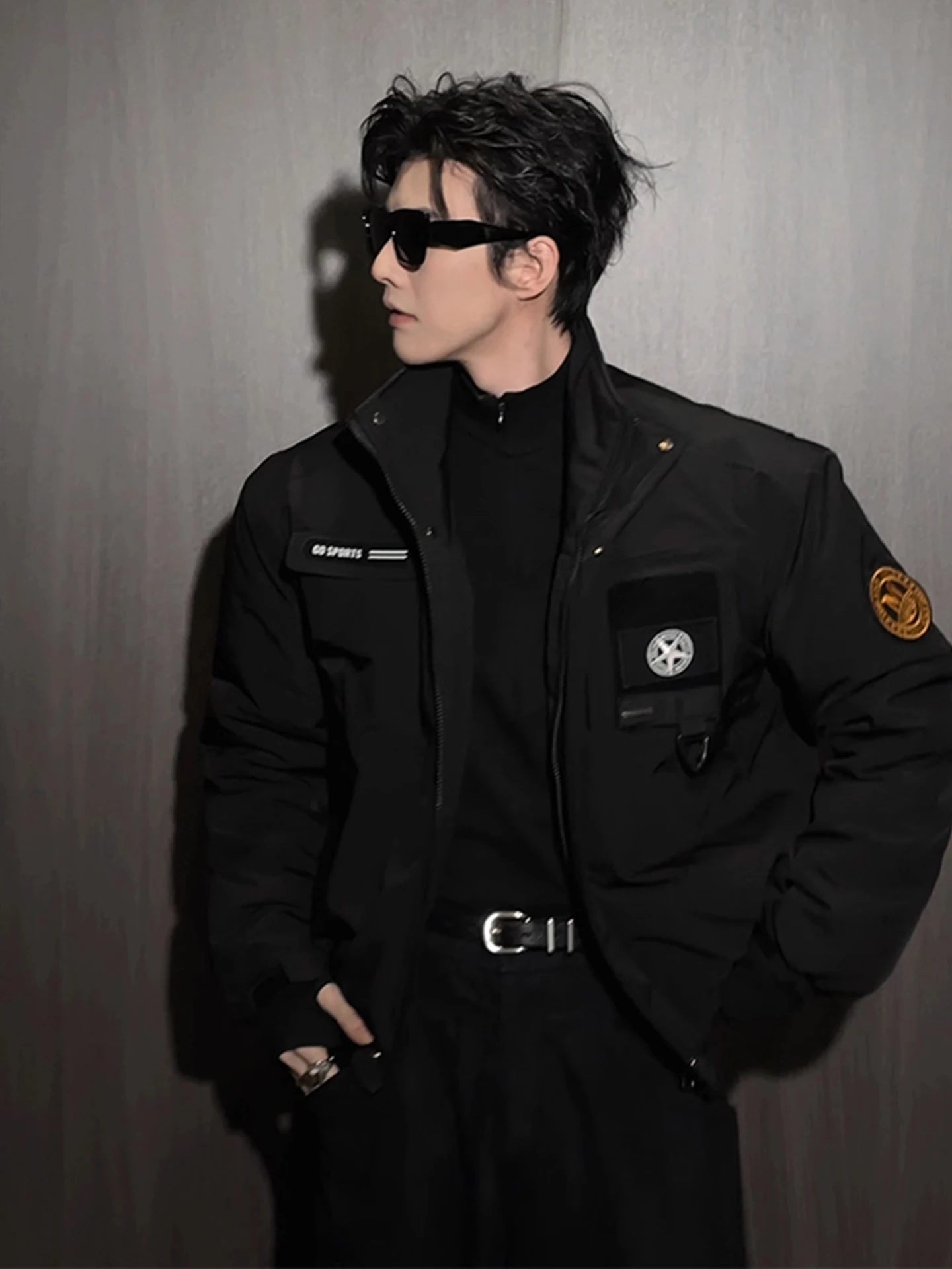 

American Sli Stand Collar Workwear Jaet Thiened ort Cotton Coat Men's Winter Warm Outerwear Youth Trendy Faion