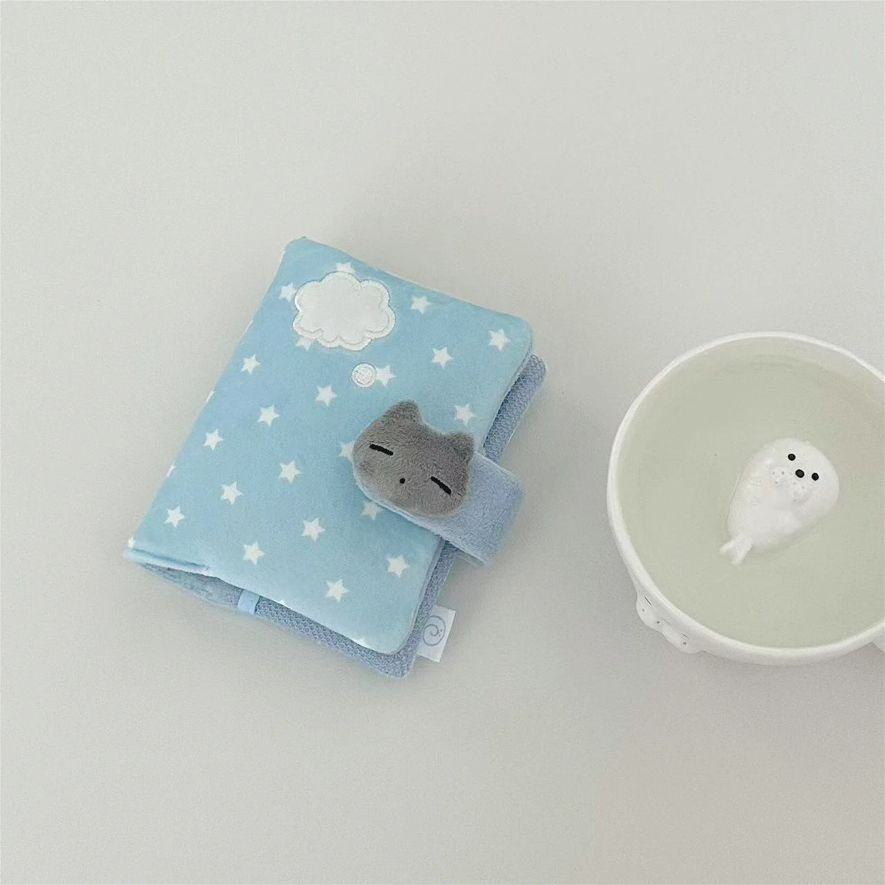 Cute Plush Cat Notebook M5 Star Cloud Embroidery Soft Canvas Pocket Journal Kawaii Daily Schedule Tracker Diary Stationery