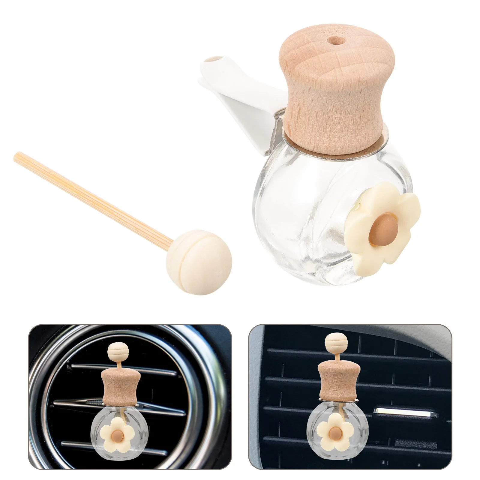 Car Scent Diffuser Bottle Glass Perfume Shape Wood Refillable Essential Oil Container Air Freshener for Vent Perfume Supply