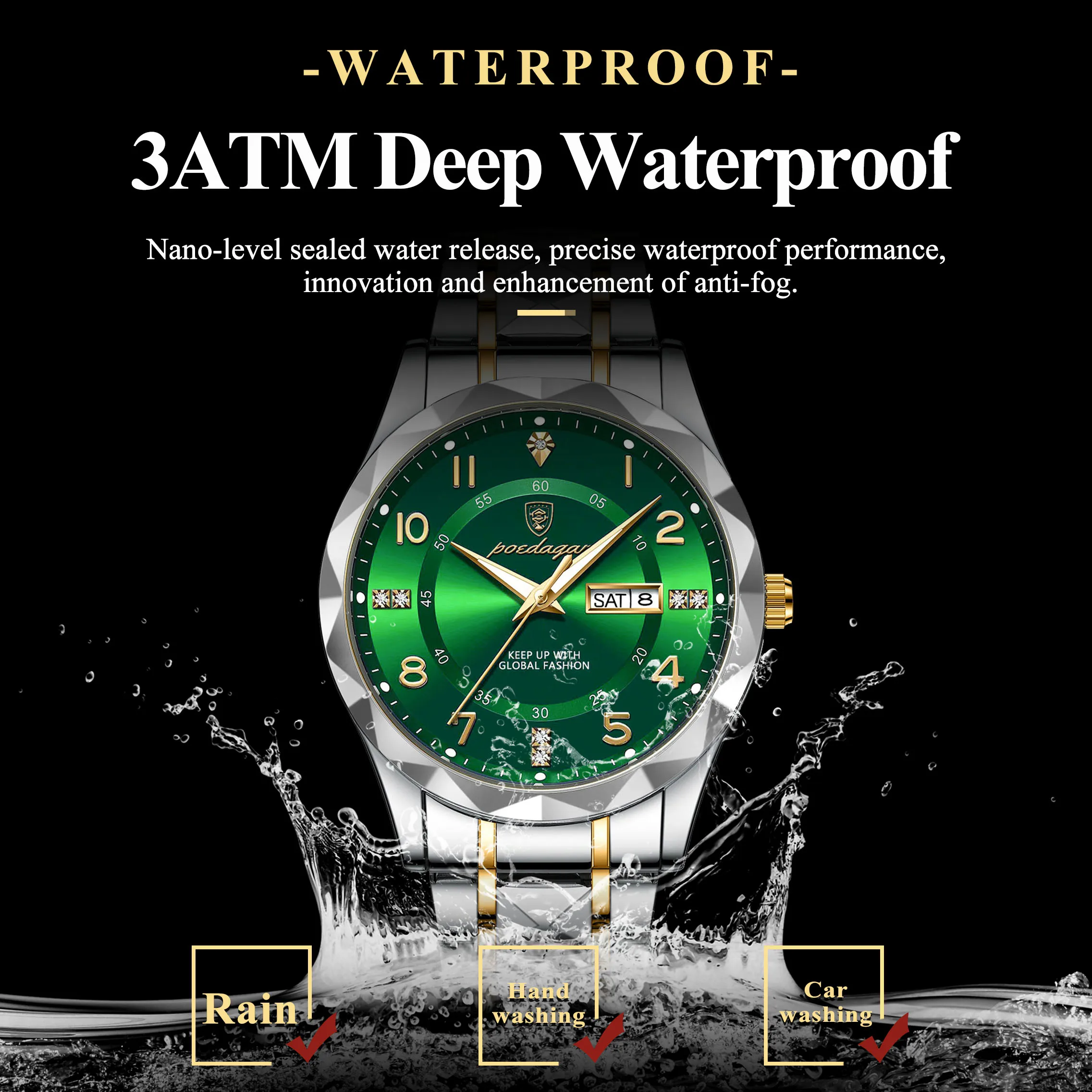 Reloj de pulsera POEDAGAR Original para hombre de negocios, resistente al agua, luminoso, con fecha, semana, reloj de cuarzo para hombre, relojes de moda de acero inoxidable para hombre