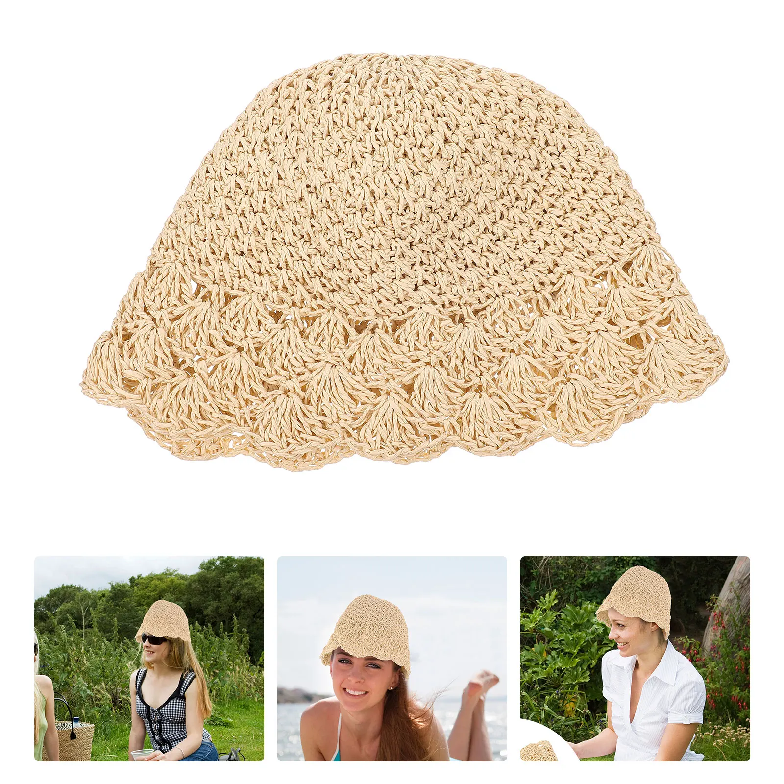 

Hand-Woven Straw Hat Wide Brim Uv Protection Fashionable Casual Style for Camping Music Festivals Straw Hat Sun Protection Cap