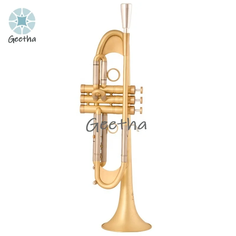 Wholesale Heavy B-Flat Trumpet in Brushed Gold Band Playing Brass Instrument with BB Tone Lacquer Surface