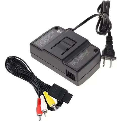 Power Supply for N64 Replacement AC Adapter Power Supply and AV Composite Video Cable Cord Charging Charger Power Supply