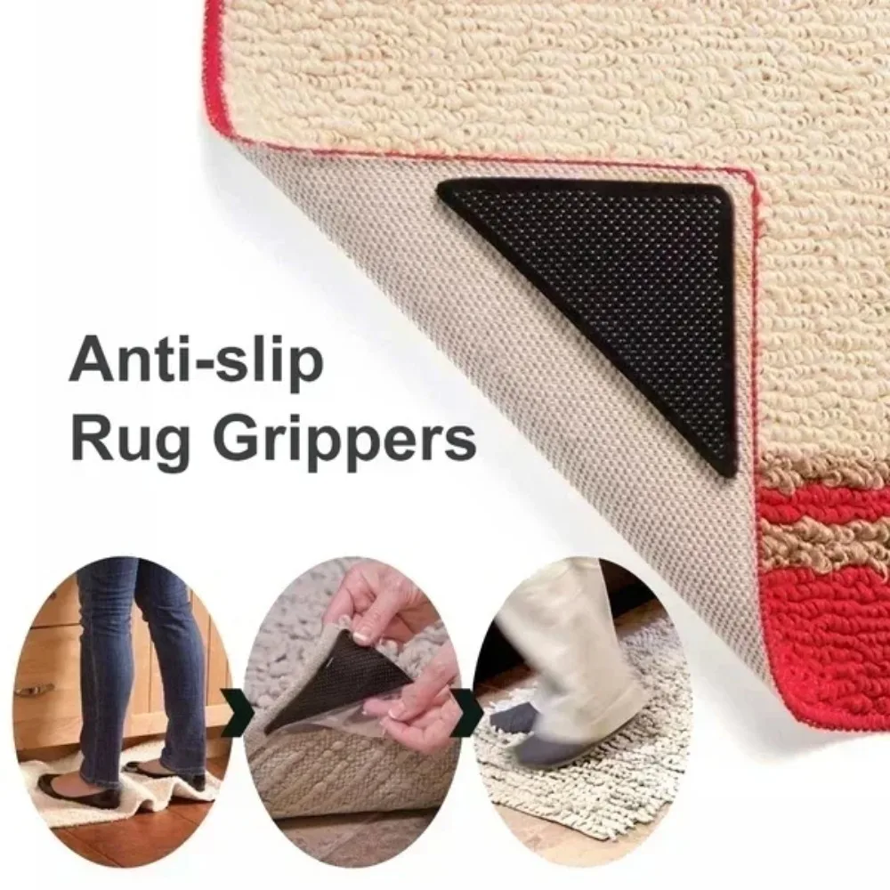 Reusable Silicone Rug Pads 4 Pcs Anti-Slip Corner Grippers Strong Adhesion Keep Small Mats Flat on Smooth Surfaces Washable