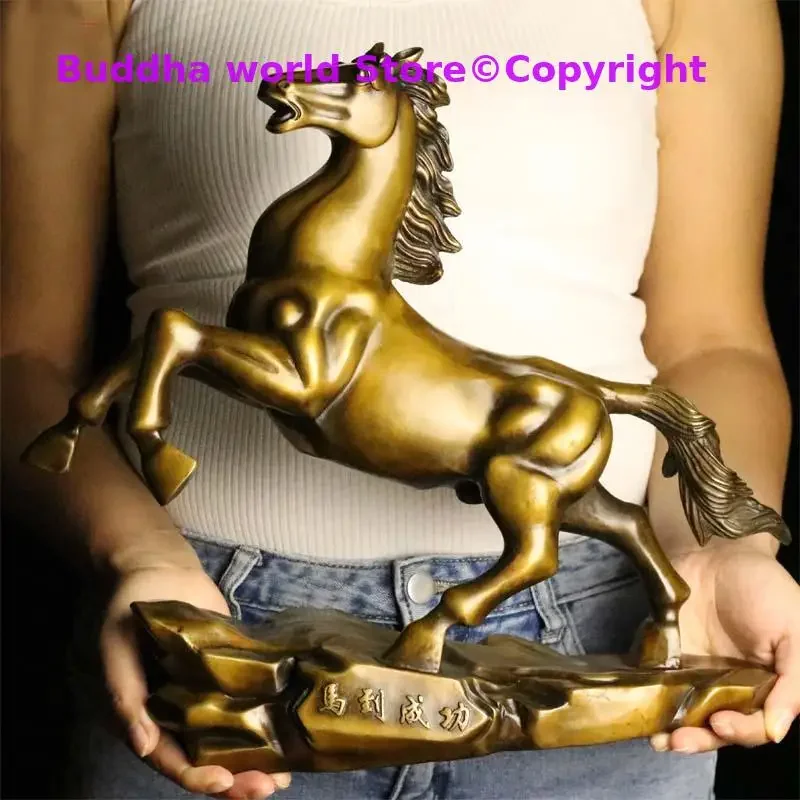 Large living room Company Decorative ART GOOD LUCK ZHAO CAI fortune Success HORSE BRONZE Statue MA DAO CHENG GONG