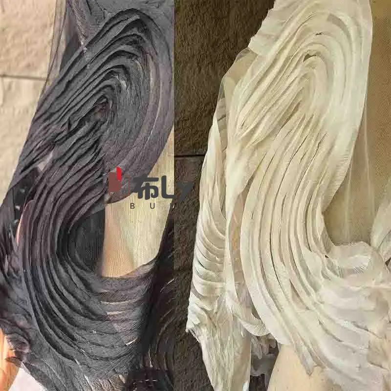black-3d-embossed-tulle-sheer-textured-lace-fabric-for-irregular-wedding-dress-evening-gown-niche-designer-garment-making