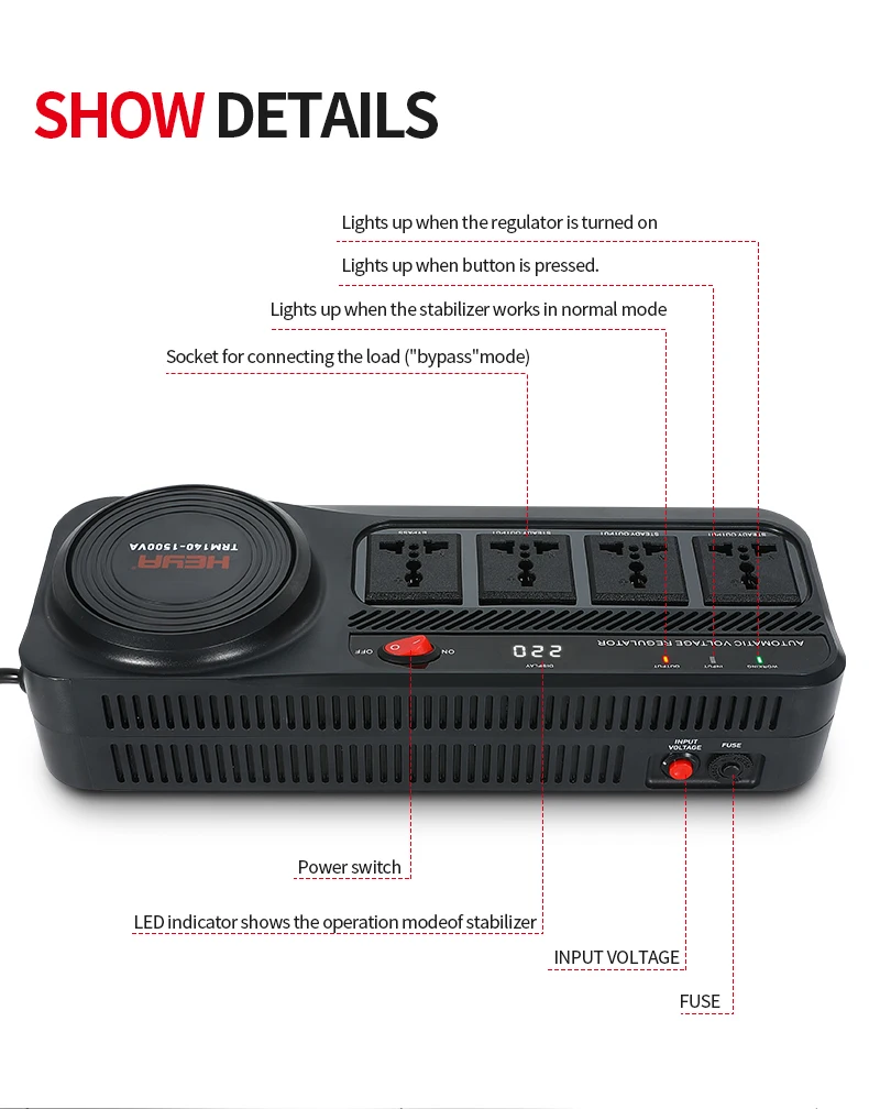 SRW単相220V 110V 1500VA AC自動電圧調整器安定器AVRスタビリゼーター調整