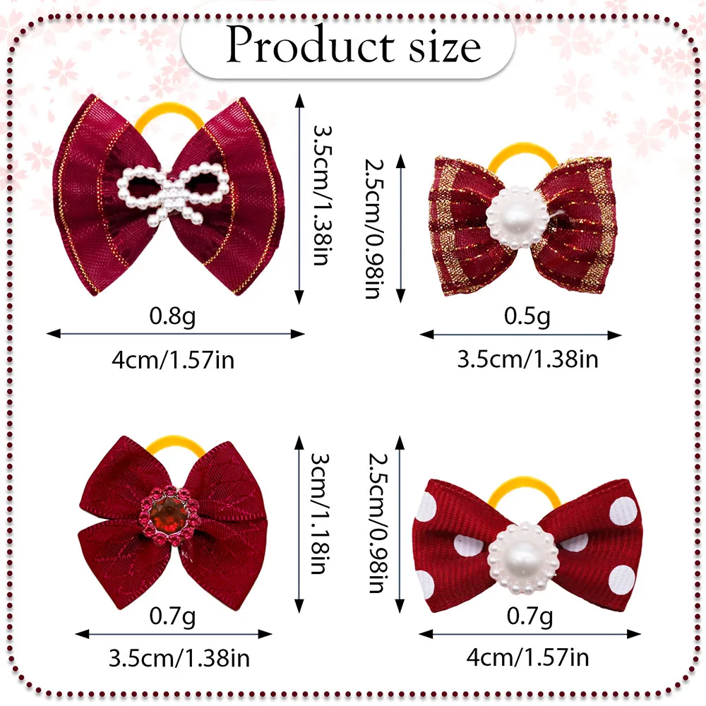 10/20PCS Puppy Bows 2024 New Red Series Dog Bows With Rubber Bands Pet Accessories For Dogs and Cats Handmade Cute Dog Bowknots