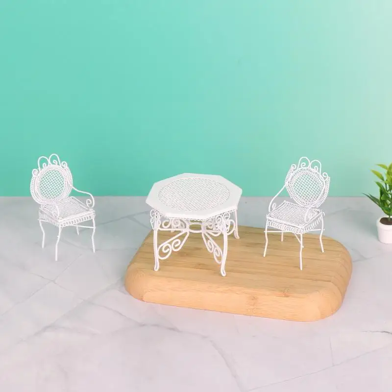 Conjunto de Móveis Miniatura para Casa de Bonecas 1/12, Modelo de Mesa e Cadeira Octagonal de Ferro Simulado para Crianças, Brinquedo de Faz de Conta