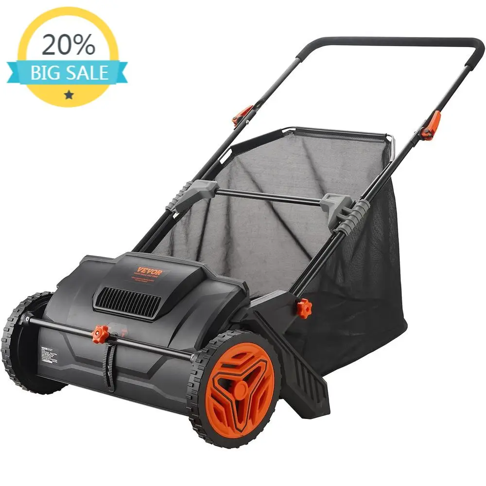 

Heavy-Duty 21 Lawn Sweeper with Large 3.5 Cubic Foot Steel Mesh Bag and Dual Spinning Brushes