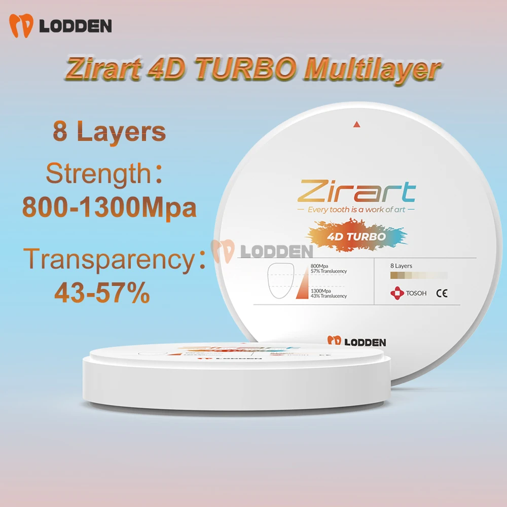 

Lodden Стоматологический циркониевый блок 4D TURBO Многослойный циркониевый диск для стоматологической лаборатории Открытая система CAD/CAM 98 мм 8 Многослойный циркониевый блок