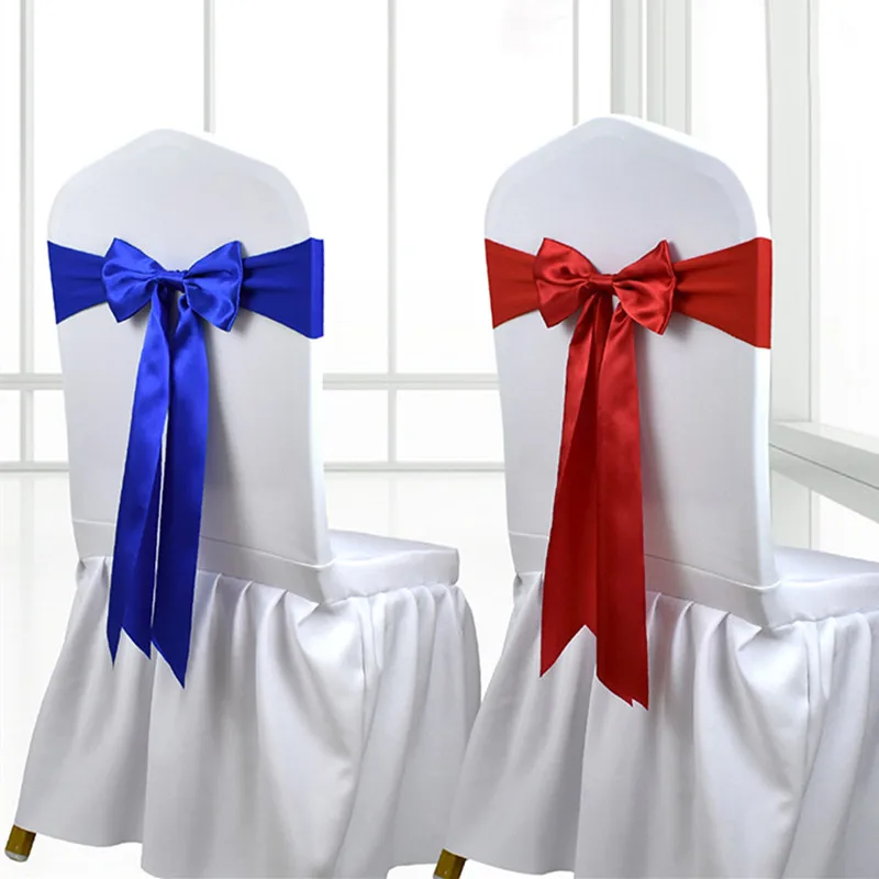 10pcs/50pcs Free Tie Satin Chair Bow Sashes Elastic Stretch Spandex Chair Band Knot Ribbon Belt Wedding Event Hotel Decoration