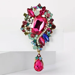 Crystal Glass Pendant Brooches for Women Unisex Rhinestone Flower Pins Banquet Party Backpack Gifts Jewelry Accessories