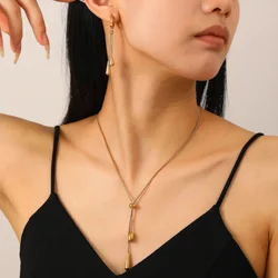 WANZHI Stainless Steel Droplet Shaped Pendant Necklace Earring Set for Women Exquisite Simple Jewelry Set Fashion Accessories