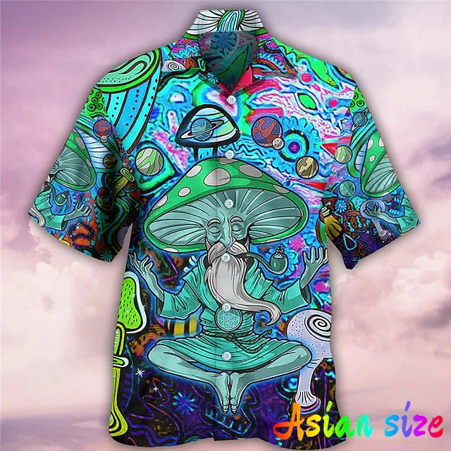

Vintage Mushroom Shirt For Men 3d Print Short Sleeve Hawaiian Shirt Beach Casual Shirts Loose Oversized Button Lapel Blouses Top