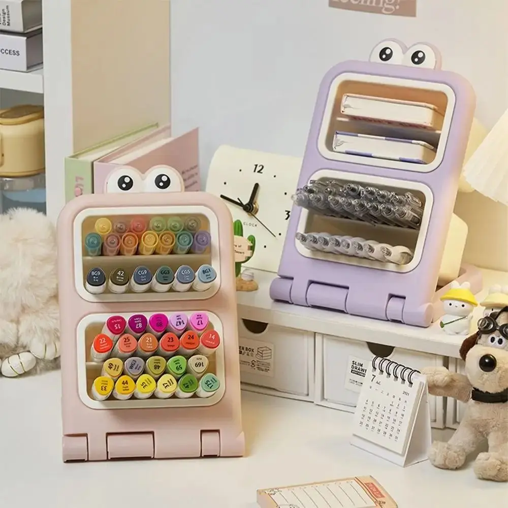 

Removable Desktop Slanting Organizer Cartoon Large Capacity Cosmetics Storage Box Divided Colorful Brush Storage Container