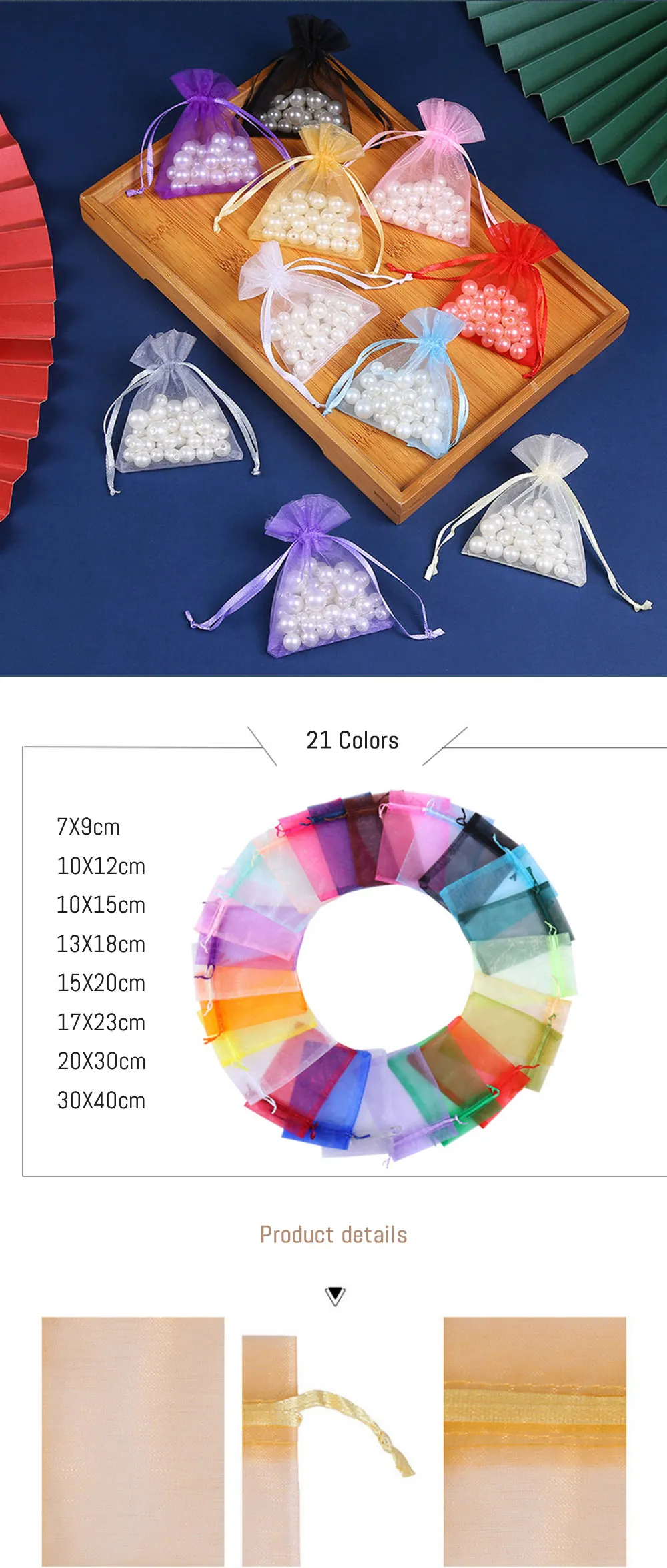 100 Teile/los 7x9 9x12 10x15 13x18CM Organza Beutel Schmuck Tasche hochzeit Party Dekoration Drawable Taschen Geschenk Beutel Schmuck Verpackung – Detail 2