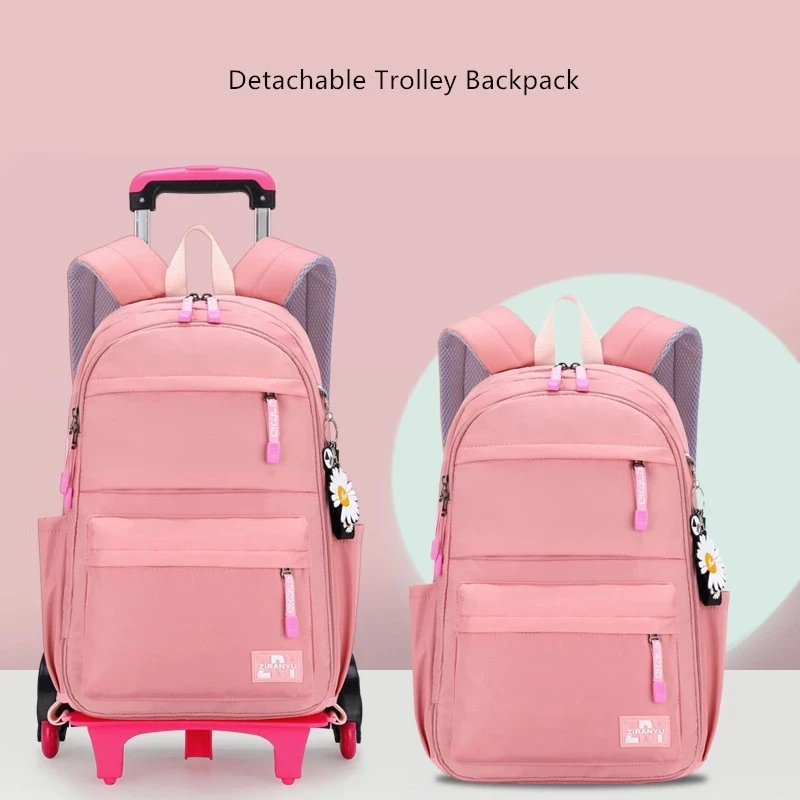 Children School Backpack with Wheels Teenager Girls Trolley School Bags Kids Rolling Backpack on Wheels Student Travel Luggage