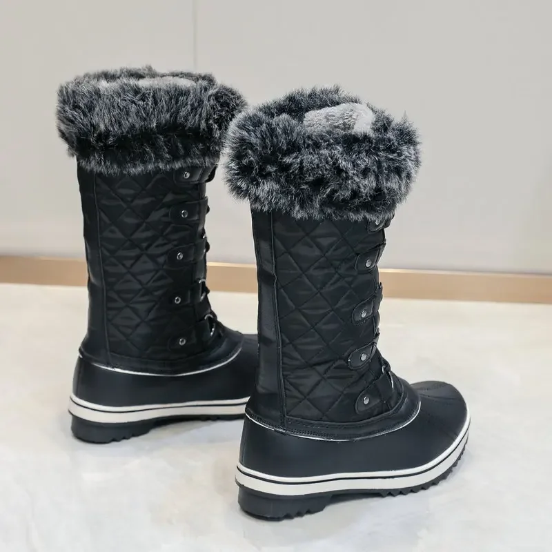 Warm Thick Fur Flat Bottom High Top Leg Protector Snow Boots Plasticshoe Warmth Comfortable Winter Boots for Snowy Days