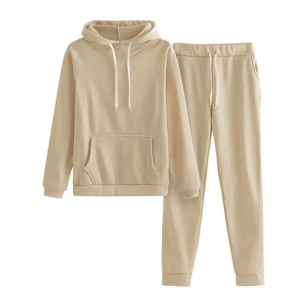 

Korean Style plus Size Solid Color Hooded Sweater Set Women's Casual Loose Two-Piece Long Sleeve Suit