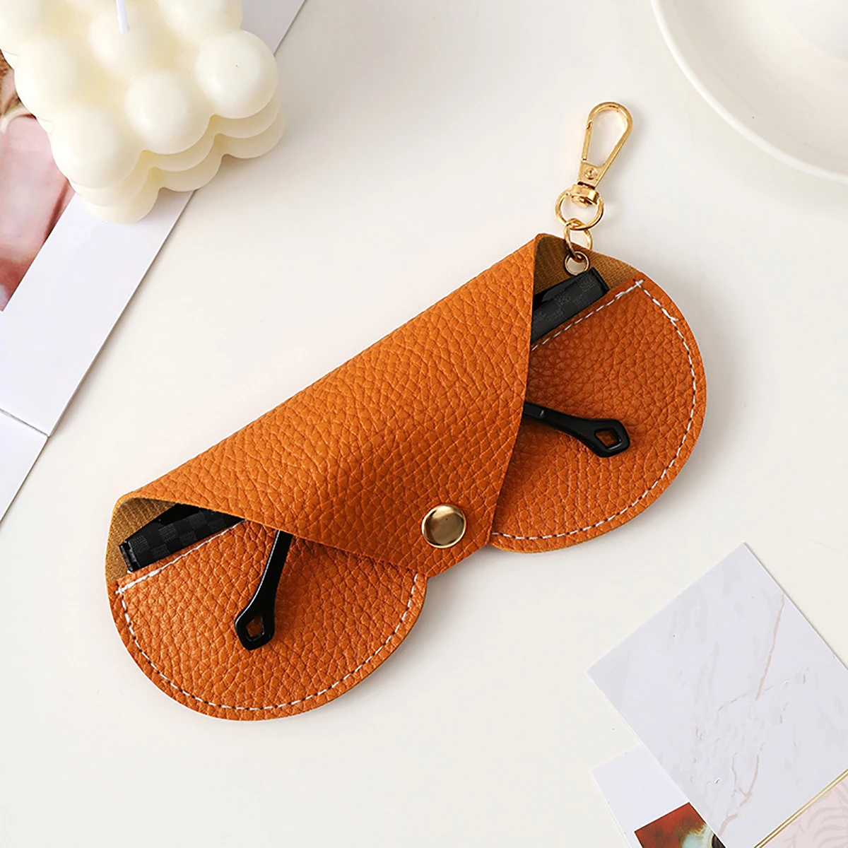 1pc Portable PU Glasses Bag Foldable Travel Sunglasses Case Simple Glasses Storage Box Travel Glasses Case Holder Pouch Cases