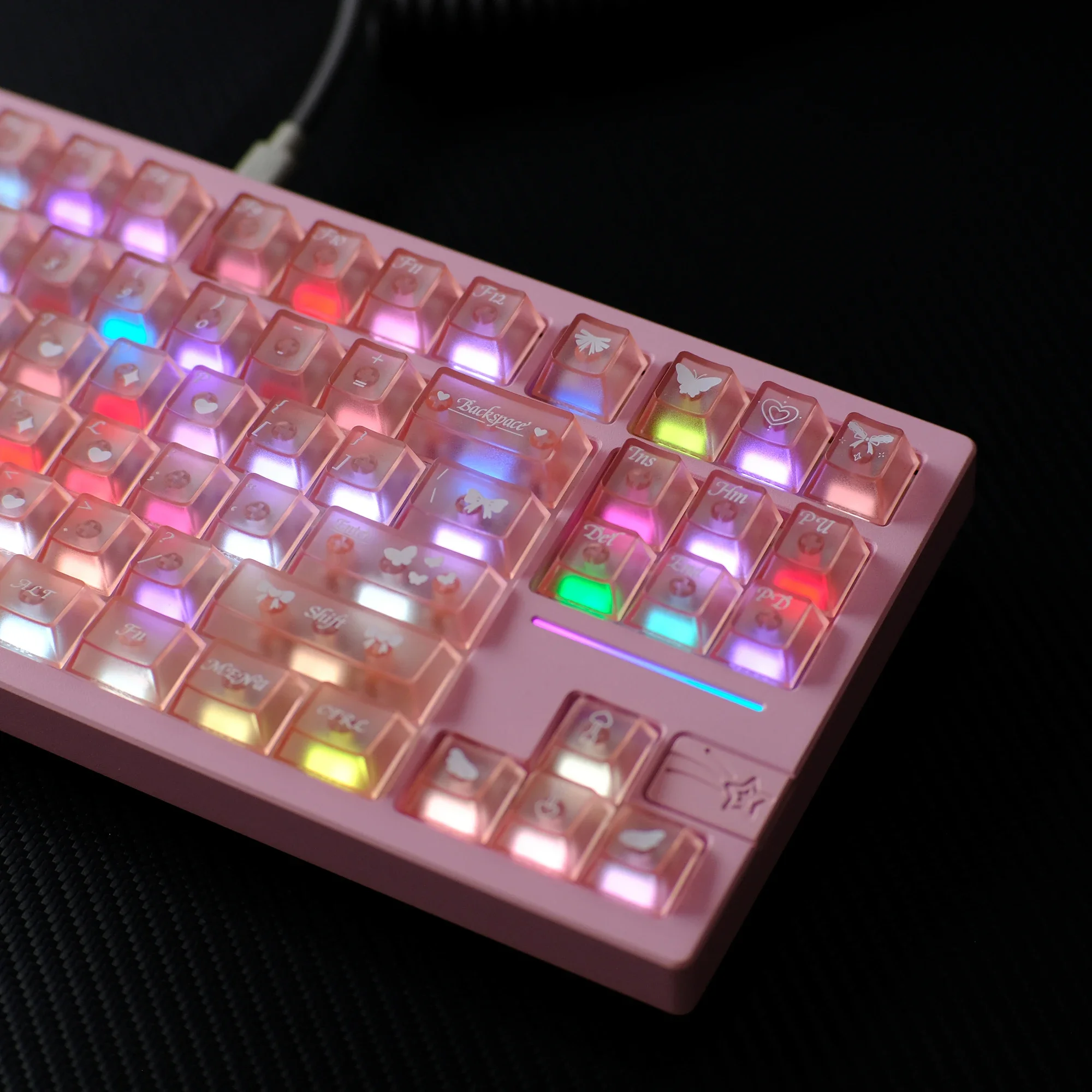 

KBDiy 140 клавиш/набор вишневый профиль бабочка слово-розовые колпачки для механической клавиатуры на заказ УФ-принт матовый полупрозрачный ISO DIY aula F87 F108 F99 Pro ACE60 ACE68 RAINY75 AK74 gx87 crush80 raven68 ma