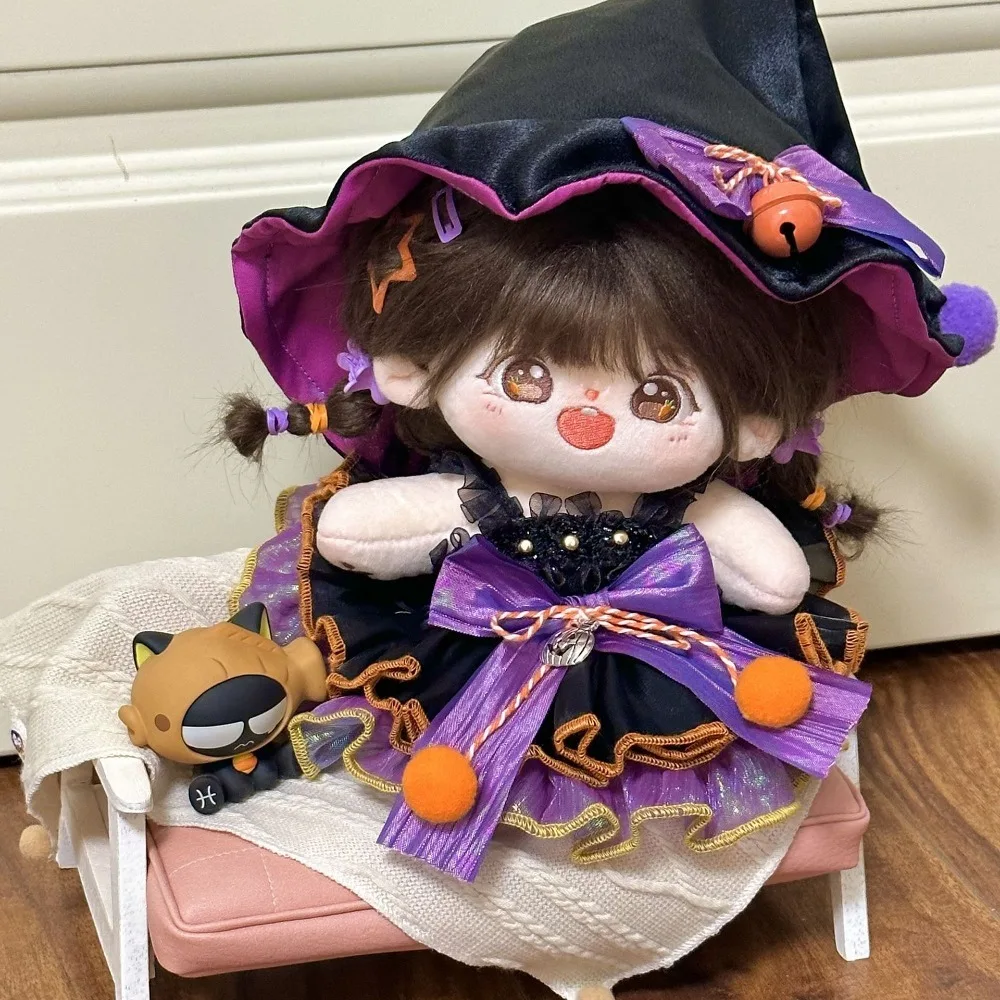 Pumpkin Cotton Doll Witch Clothes Set Dress Up Kawaii Cotton Doll Halloween Suit Bow Fashion Plush Dolls Clothes