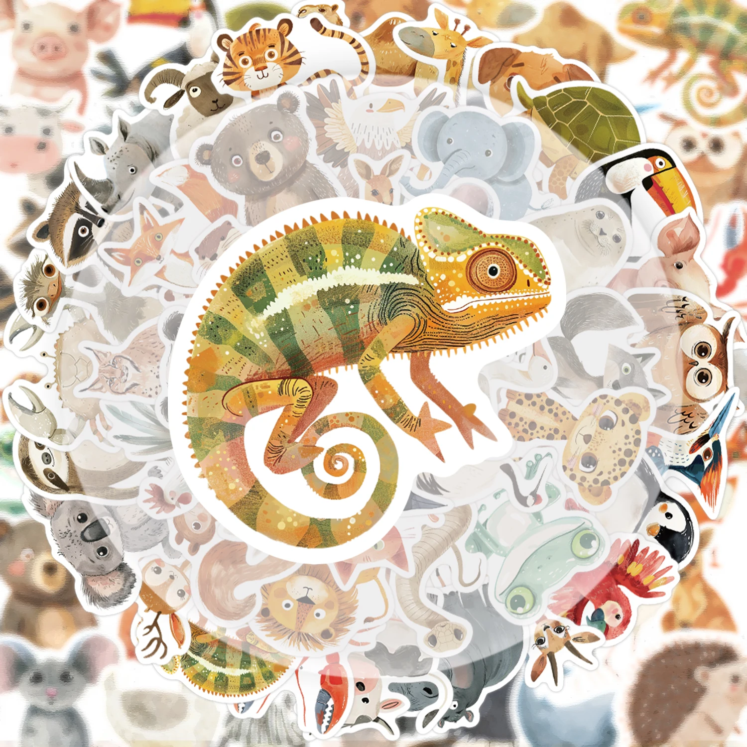 50 Hand-Drawn Animal Graffiti Stickers, Suitable for Decorating Water Bottles, Laptops, Mobile Phones, Suitcases, Skateboards, Guitars, Gift Boxes, and Party Decorations
