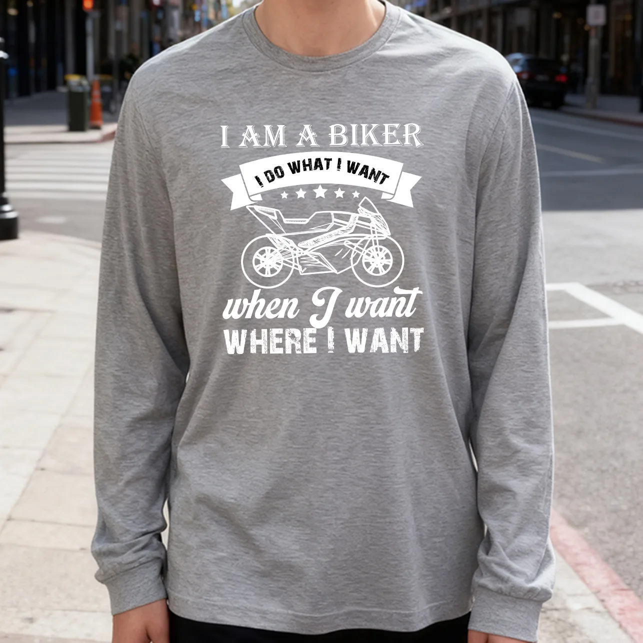 I Am a Biker Men's Long Sleeve Tee 100% Cotton 180g Crew Neck Casual Daily Style Soft and Breathable